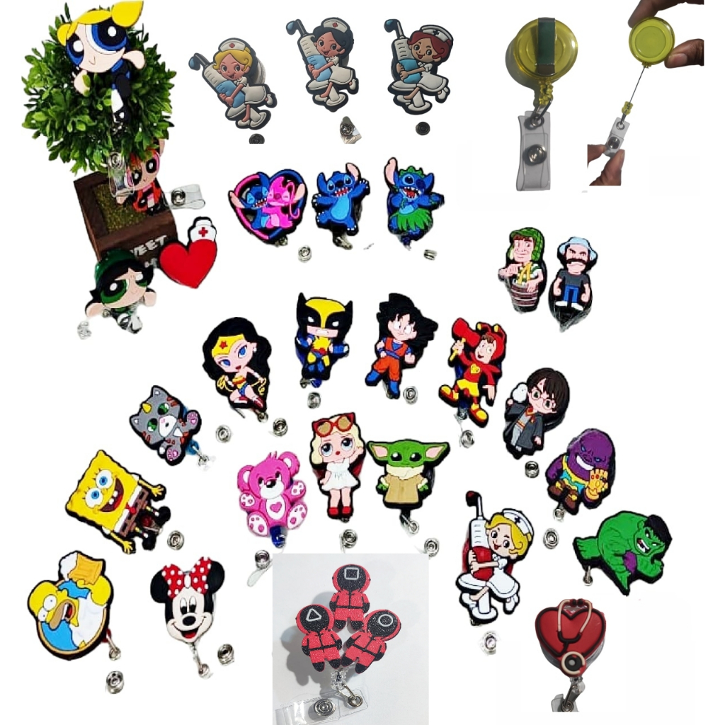 Porta Crachá Personalizado Presente Retrátil Roller Clip Minnie Mickey Mulher Maravilha DC em Oferta na Shopee