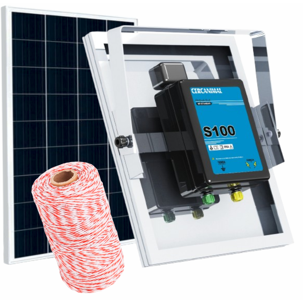 01 Eletrificador Alta POTENCIA S100 Solar 30W - 500m Fio Eletroplastico. QUEIMA CAPIM