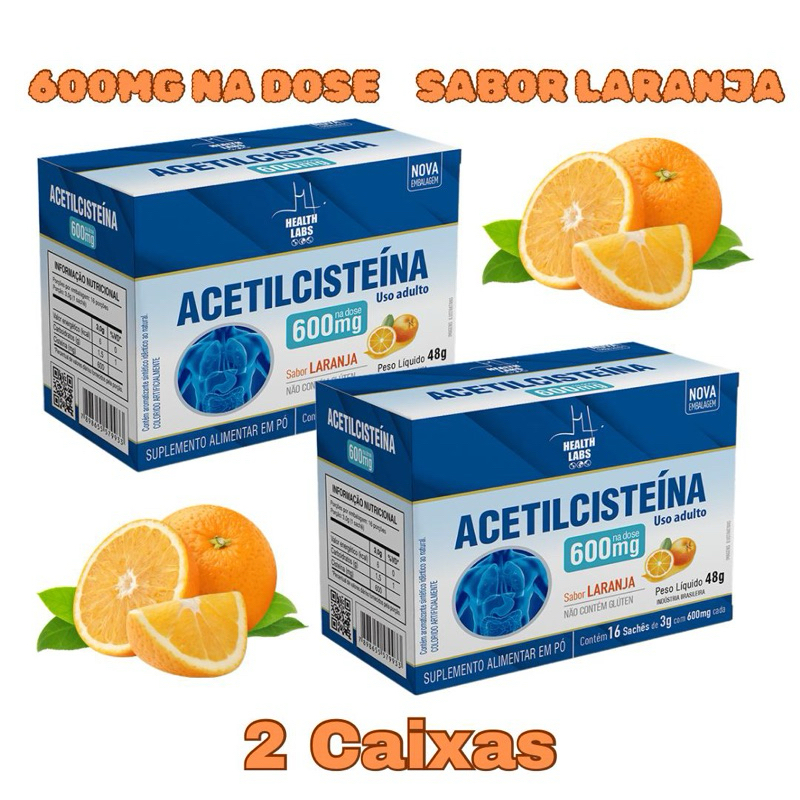 Acetilcisteína  em Pó Kit 2 Caixas com 16 Sachês de 600mg cada