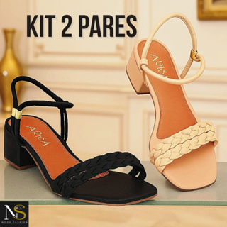 Kit  2 Sandálias Rasteirinhas Feminina Saltinho Bloco Baixo – Estilosa, Confortável Elegante Para o Dia a Dia em Oferta na Shopee