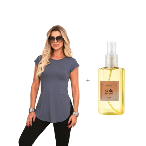Kit Blusa long Feminina Cobre bumbum + Body Splash Creta Ref 300