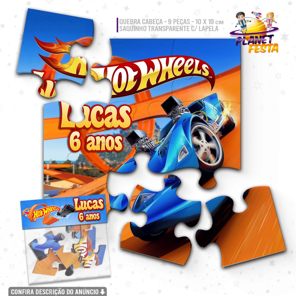 Quebra-Cabeça Personalizado Hot Wheels Carrinhos | Lembrancinha de Aniversário 9 Peças