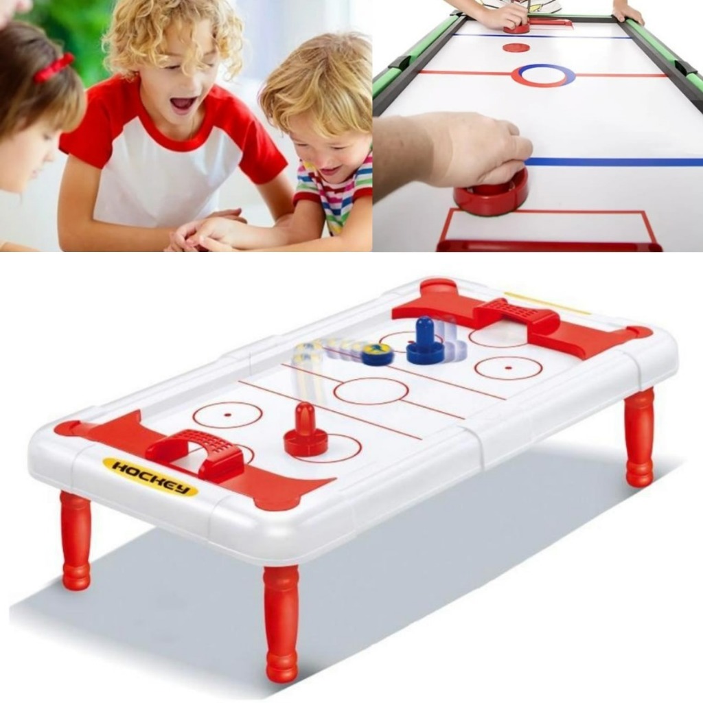 Mini Jogo Mesa De Hockey 43CM BRINQUEDO Com Pezinho INFANTIL TABULEIRO 1 DISCO 2 EMPURRADORS