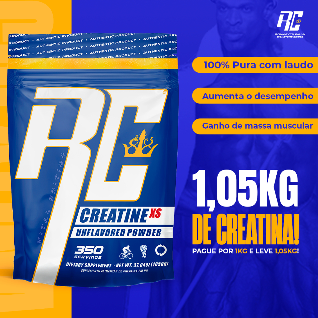 Creatina 1kg Monohidratada 100% Pura Ronnie Coleman Refil 1050g em Oferta na Shopee