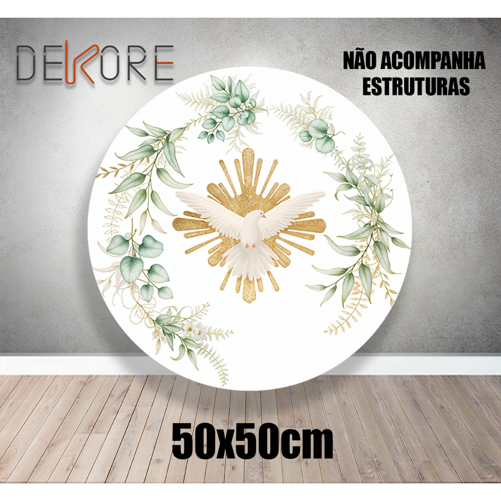 Painel Batizado Pomba e Folhagem com Elástico em Oferta na Shopee