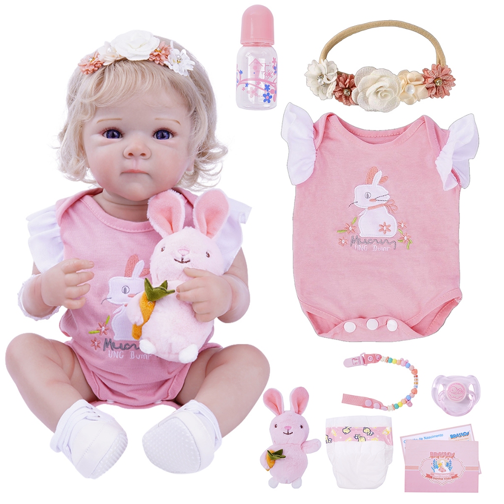 Brastoy 48cm Bebê Reborn Silicone Realista Menina Olho azul
