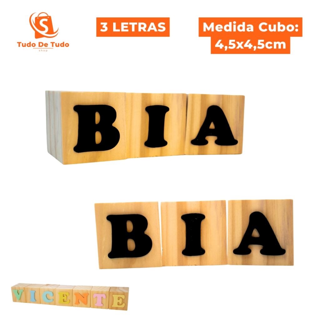 Cubo de Madeira Pinus Natural com Nome 4,5x4,5cm Nome Personalizado Decorativo Infantil Artesanato Quarto Bebê