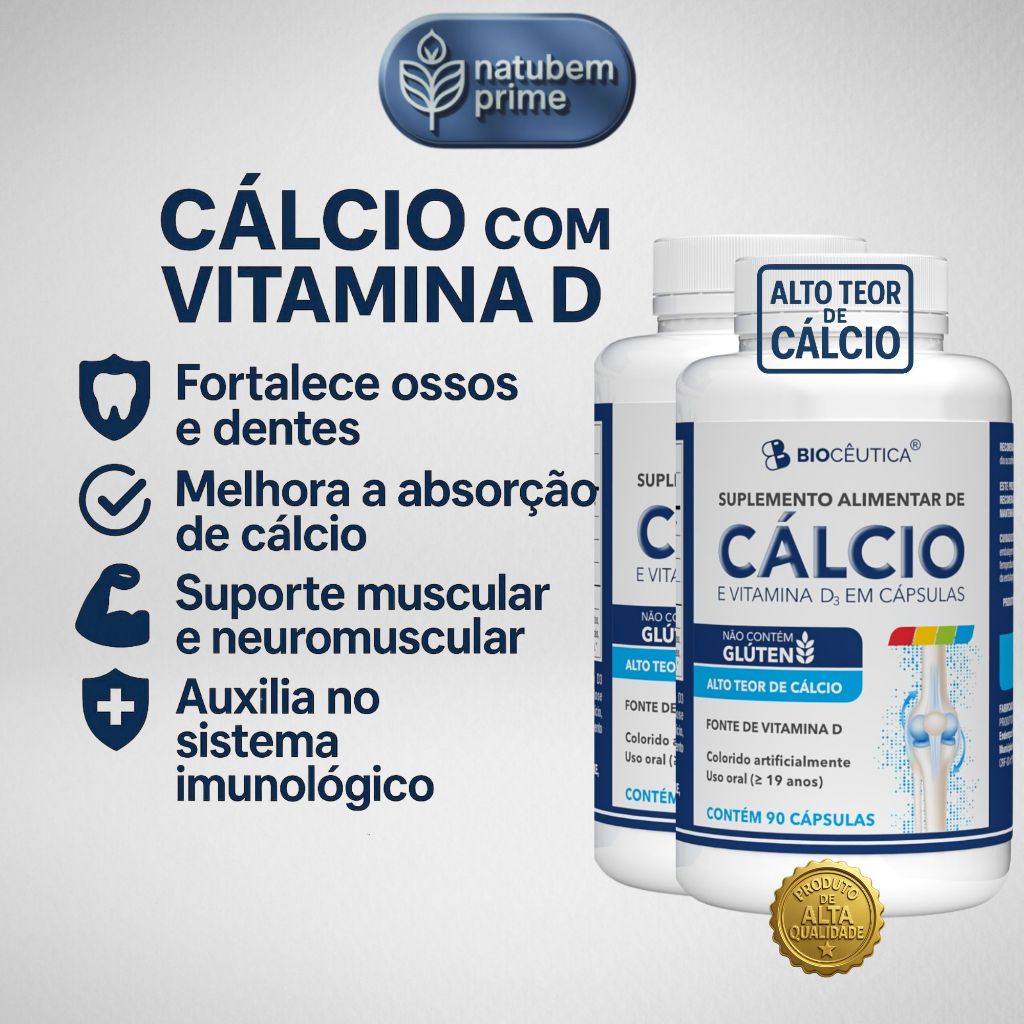 Combo 2 Cálcio com Vitamina D - Altor teor de Cálcio - 90 Cápsulas Gelatinosa Dura - Fonte de Cálcio