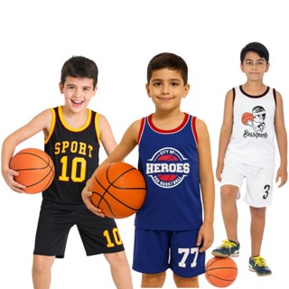KIT DE ROUPA DE MENINO COM SHORT + CAMISETA REGATA DE BASQUETE KIT COM CONJUNTOS ESPORTIVO INFANTIL em Oferta na Shopee