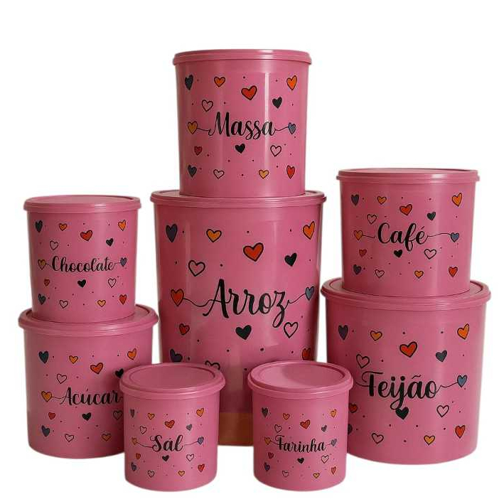 Conjunto de Potes Mantimentos 8 Peças Love. em Oferta na Shopee