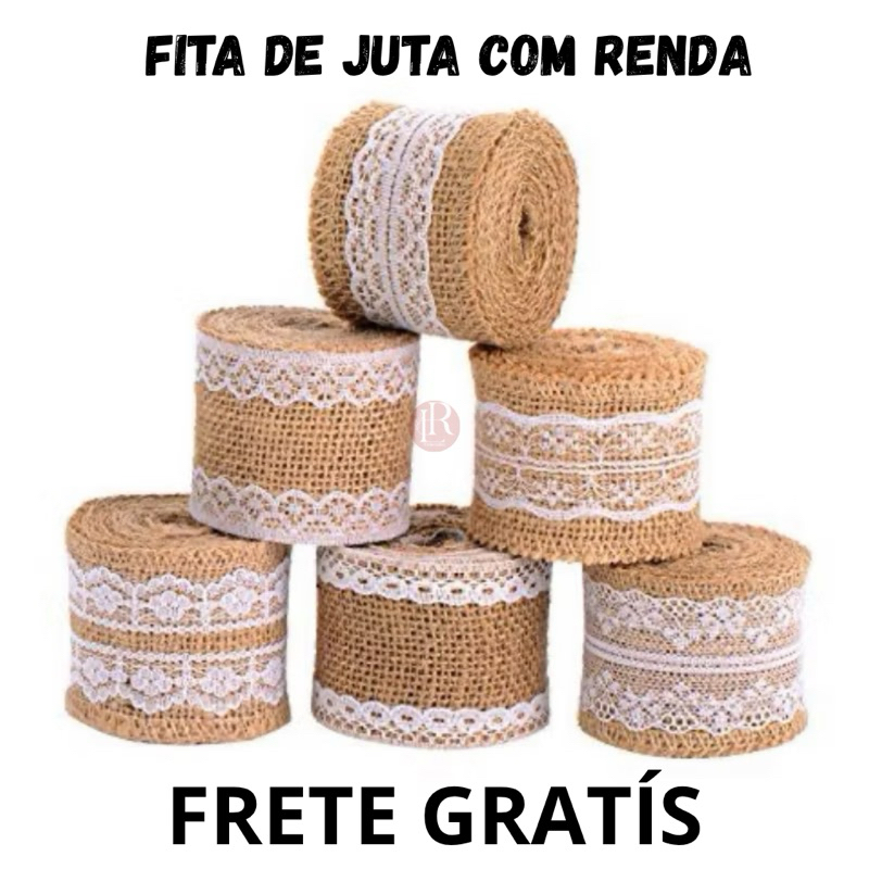 Fita de Juta decorativa com renda para laços c/ 10/6/2 Metros Decoração,  Artesanato, Casamento em Oferta na Shopee