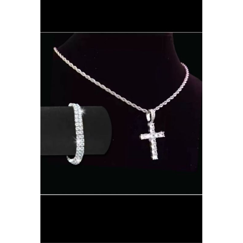 Kit2 Cordão Baiano Com Pingente Ice cravejado + Pulseira Ice Riviera Duas voltas