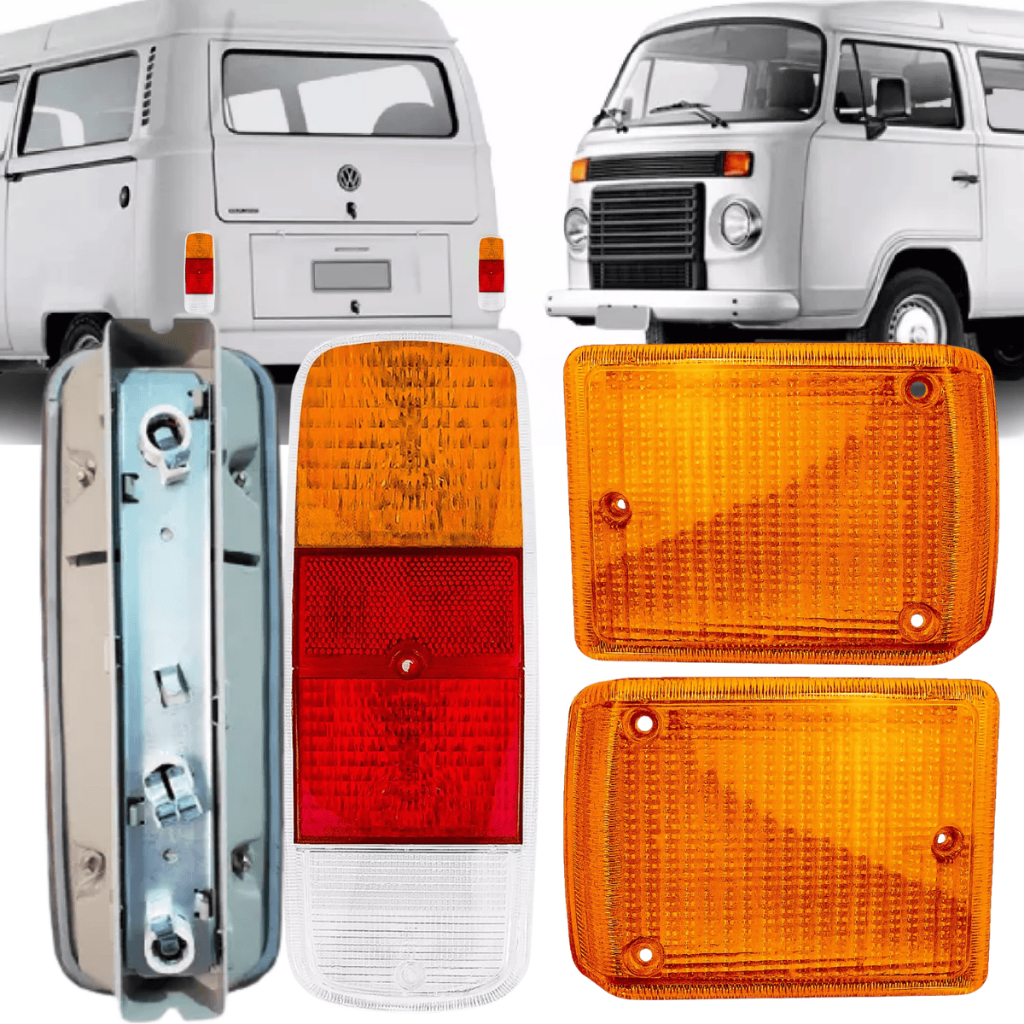 Kit Lanternas Traseira + Lentes Pisca Kombi 76 79 90 80 81 83 84 86 92 93 95 96 97 até 2014