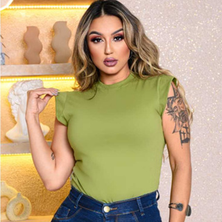 Blusa Muscle tee Basica Feminina Algodão Confortavel e Versatil Gola na Ribana T shirt Luxo em Oferta na Shopee