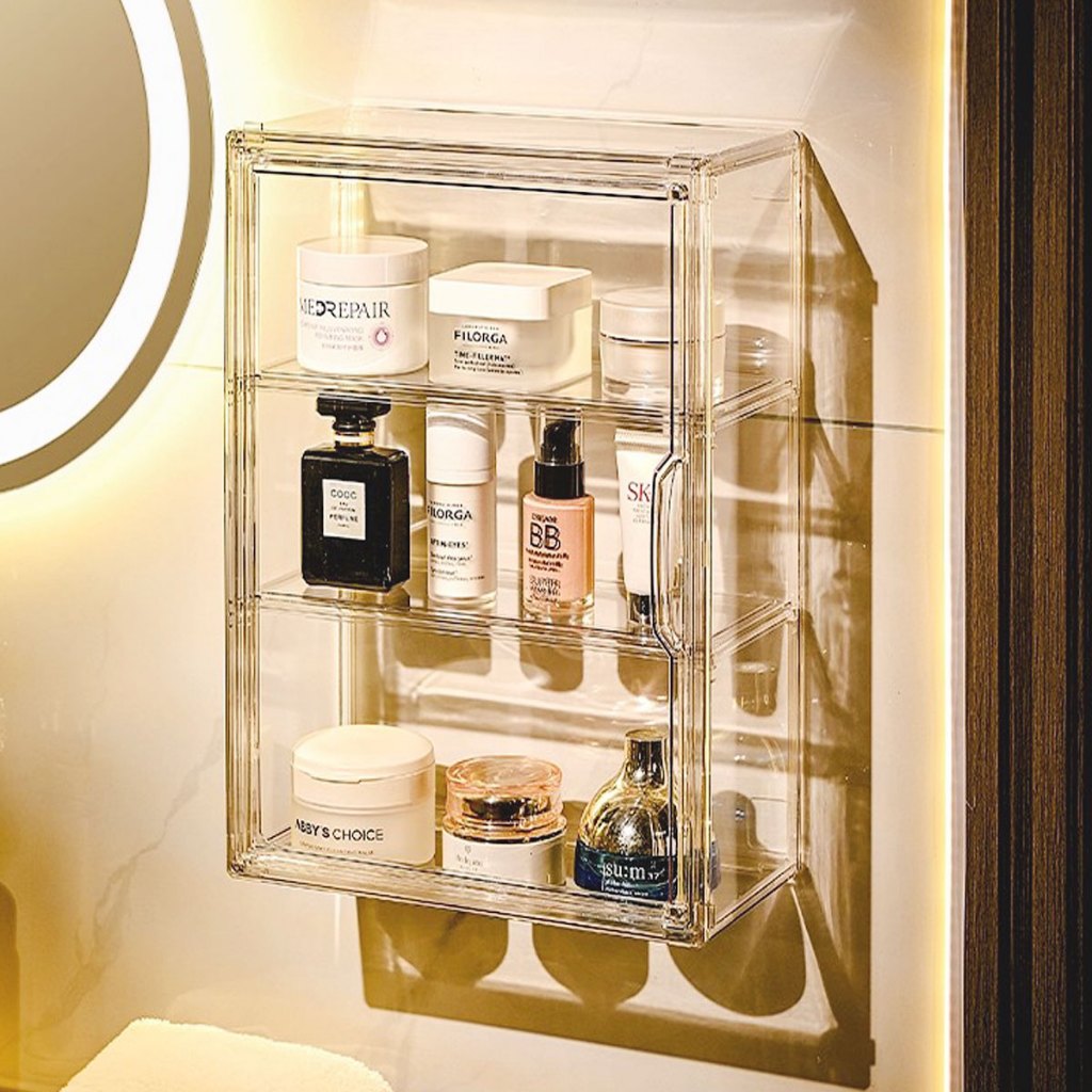 Caixa de Armazenamento Acrílico para Parede com Tampa  à Prova de Poeira 2 Divisórias Móve...