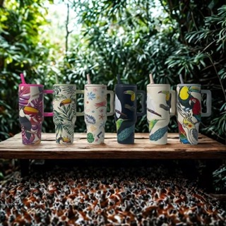 Copo Térmico 1200ML com Alça e Canudo – Personalizado Estampado Fauna Inox em Oferta na Shopee