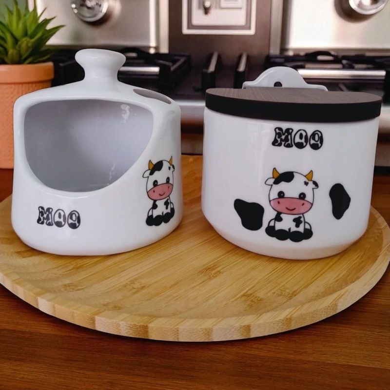 Kit Saleiro e porta Alho Vaquinha