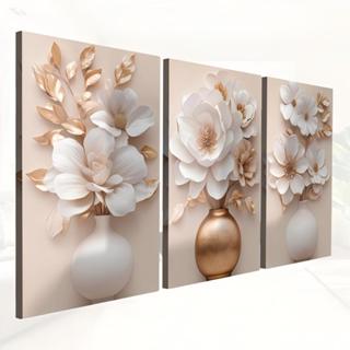 60x30 90x50 120x60 3 Quadros Vasos Flores Bege Gold Parede Sala Quarto em Oferta na Shopee