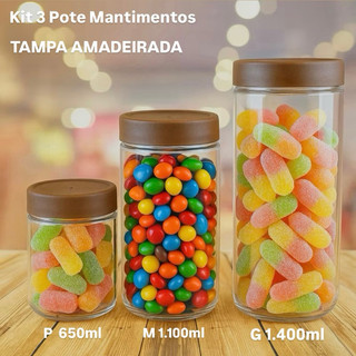 1 A 3 Pote Mantimentos Alimentos 650ml 1100ml 1400ml GALVANOTEK OFF (CHOCO)