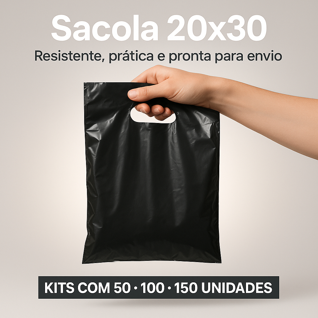 Kit 50 ou 100 Sacolas Plásticas 20X30 Boca de Palhaço Alça Vazada - Para lembrancinhas - presentes e lojas