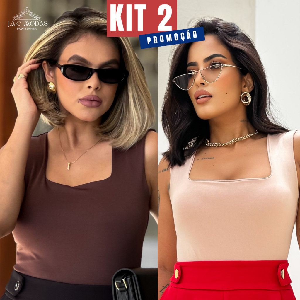 Kit 2 Blusa Feminina Decote Quadrado Suplex Regata Feminina Alça Larga Lançamento Top Moda Blogueira em Oferta na Shopee