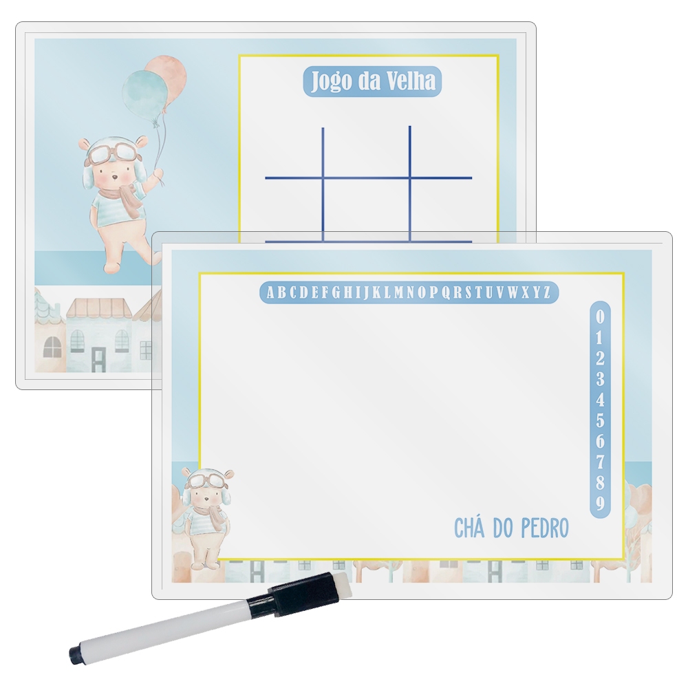 10 Lousa Mágica + Caneta Com Apagador Personalizada Lembrancinha Festa Infantil Tema Ursinho Baloeiro