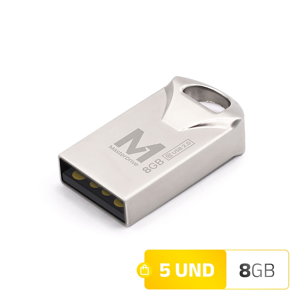 Pendrive Mini 8GB Kit 05 ATACADO MasterDrive USB 2.0 Premium CLASS 10