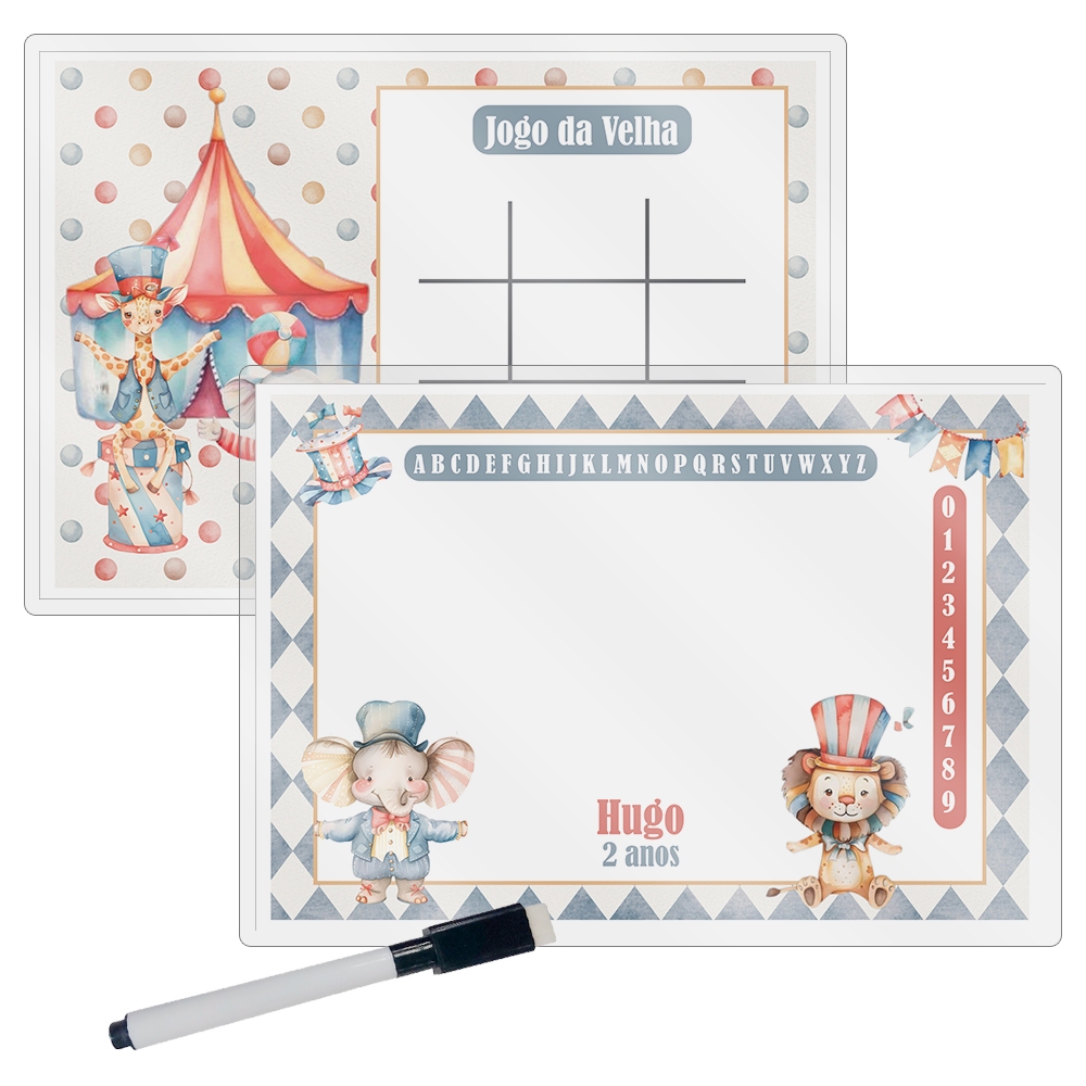 10 Lousa Mágica + Caneta Com Apagador Personalizada Lembrancinha Festa Infantil Tema Circo Aquarela