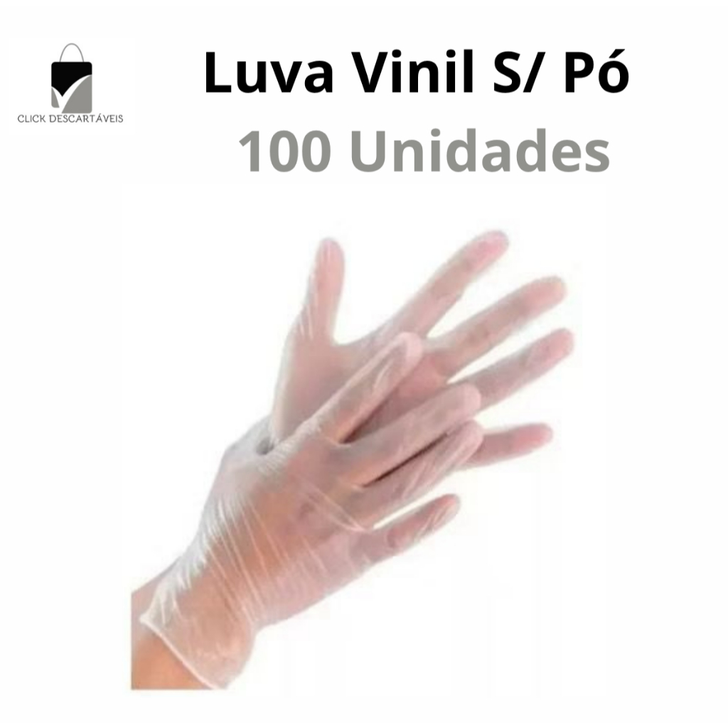 Luva de Vinil Sem Pó 100 Unidades | PP ao GG | Marcas Variadas | Uso Profissional em Oferta na Shopee