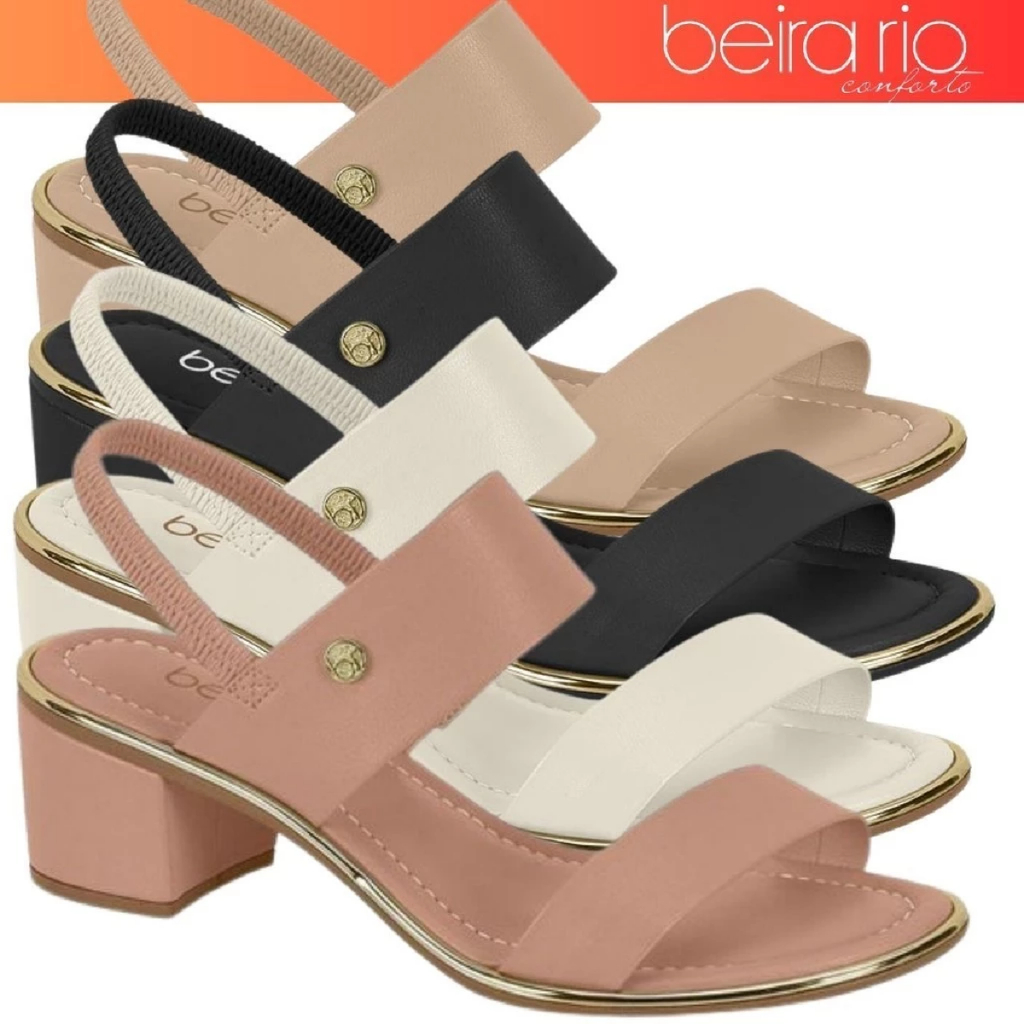 Sandália Feminina Beira Rio Salto Médio Bloco Grosso Conforto Elastico Original Envio Imediato em Oferta na Shopee