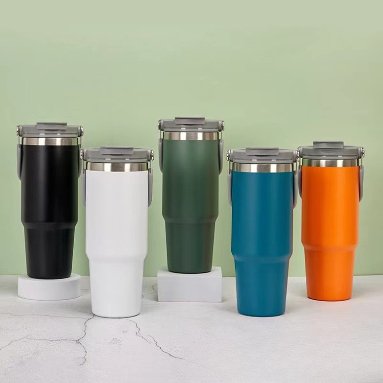 Caneca Copo De Café Isolada A Vácuo Grande Capacidade Esportiva Alça Quente/Fria Com Canud...