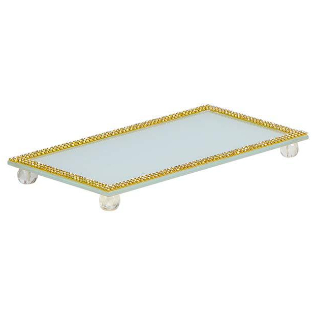 Supla Bandeja de Vidro c/Strass p/Penteadeira Organizadora Decoração Lavabo Sala Quarto Espelhada