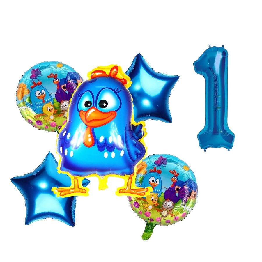 Kit 5 Balões Metalizados Galinha Pintadinha + Número 40cm Azul+ Estrela + Redondo em Oferta na Shopee