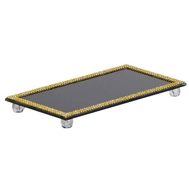 Bandeja de Vidro 12x22 p/Decoração c/strass Luxo Sala Quarto Balcão Penteadeira p/Servir Festa