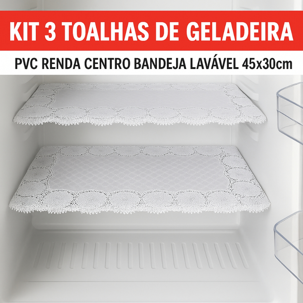 Kit 3 Toalhas de Geladeira PVC Renda Centro Bandeja Lavável 45x30cm em Oferta na Shopee
