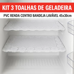 Kit 3 Toalhas de Geladeira PVC Renda Centro Bandeja Lavável 45x30cm