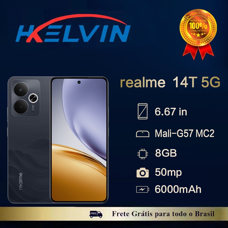 Smartphone Realme 14T 5G 8GB RAM 256GB Versão Global Original À Prova D'Água IP69 Dual Sim