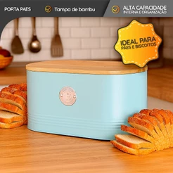 Porta Pão Retrô com Tampa de Bambu Para Paes - Biscoitos Elegante e Resistente