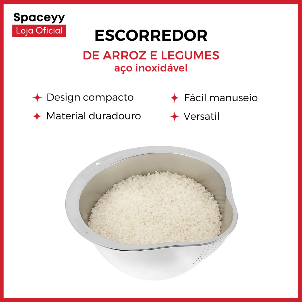 Escorredor de Cozinha Arroz Massa Legumes Multiuso em Aço Inoxidável 27cm em Oferta na Shopee