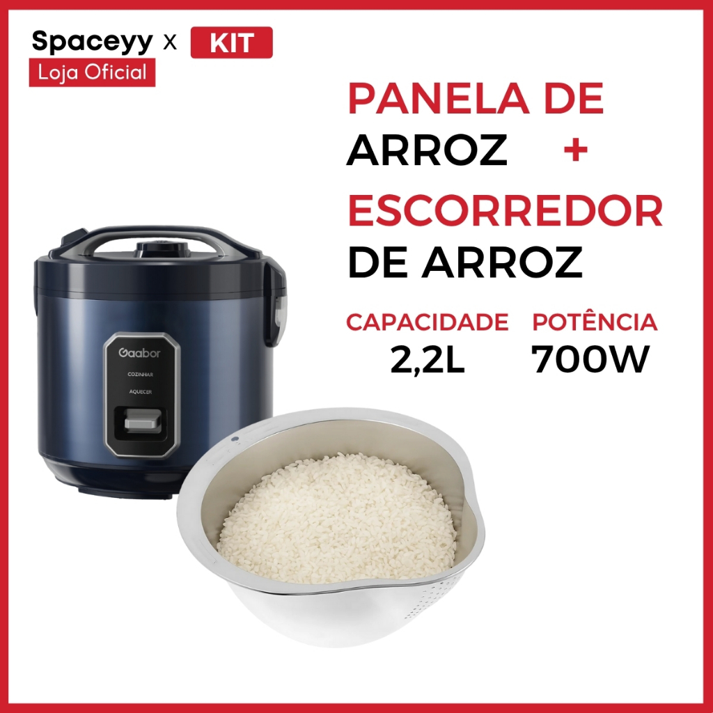 Kit Panela de Arroz Gaabor 2,2L 15 Xícaras Antiaderente 700W, 127V + Escorredor arroz salada em Oferta na Shopee