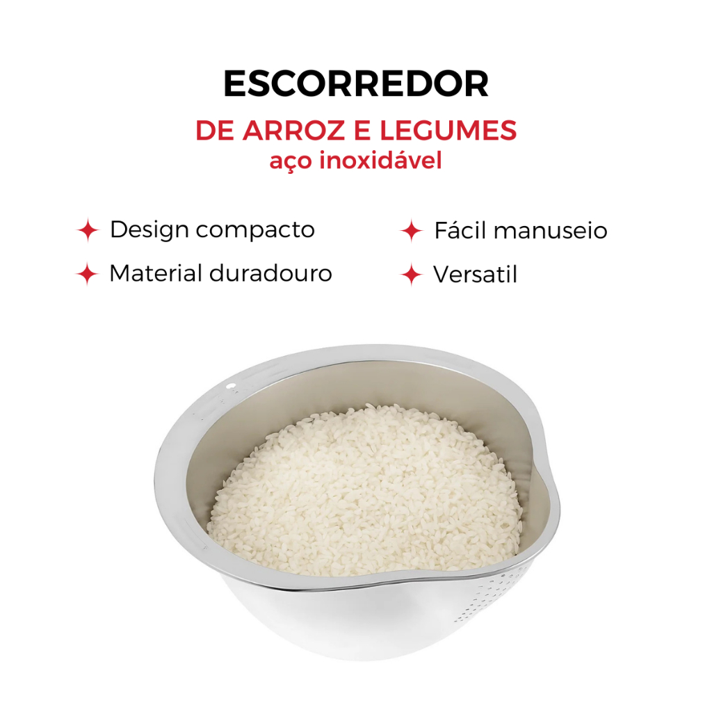 Escorredor Multiuso Premium Para Arroz Legumes Verduras 27cm