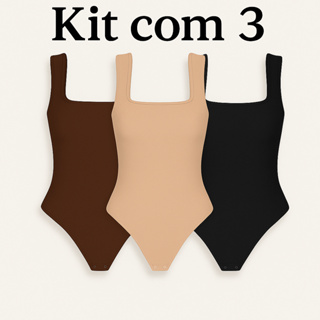 Kit 1 a 3 Body Regata Feminino Plus Size em Suplex – Alça Larga e Decote Quadrado em Oferta na Shopee