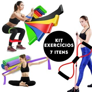 Kit7itens 5Elástico Treino Mini Band + Faixa Elástica 150cm + Elástico Extensor Fisioterapia Funcional Academia em Casa