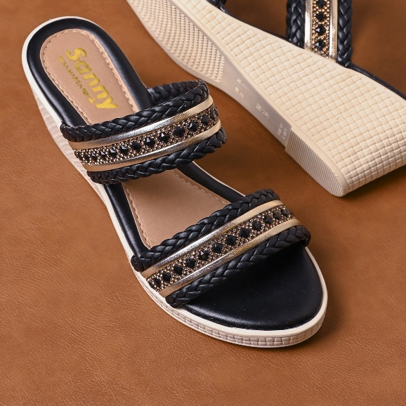 Sandália Feminina Salto Anabela Tamanco Plataforma Sola Alta Lançamento Confort Ortopédica 2026 Sanny