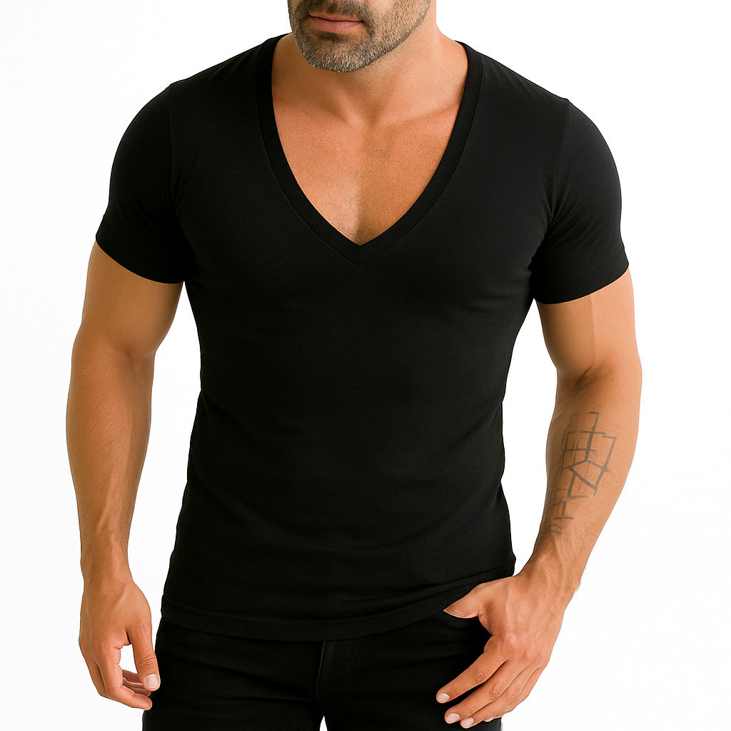 Camisa Masculina Decote Gola V Cavada Slim Viscose Elastano em Oferta na Shopee