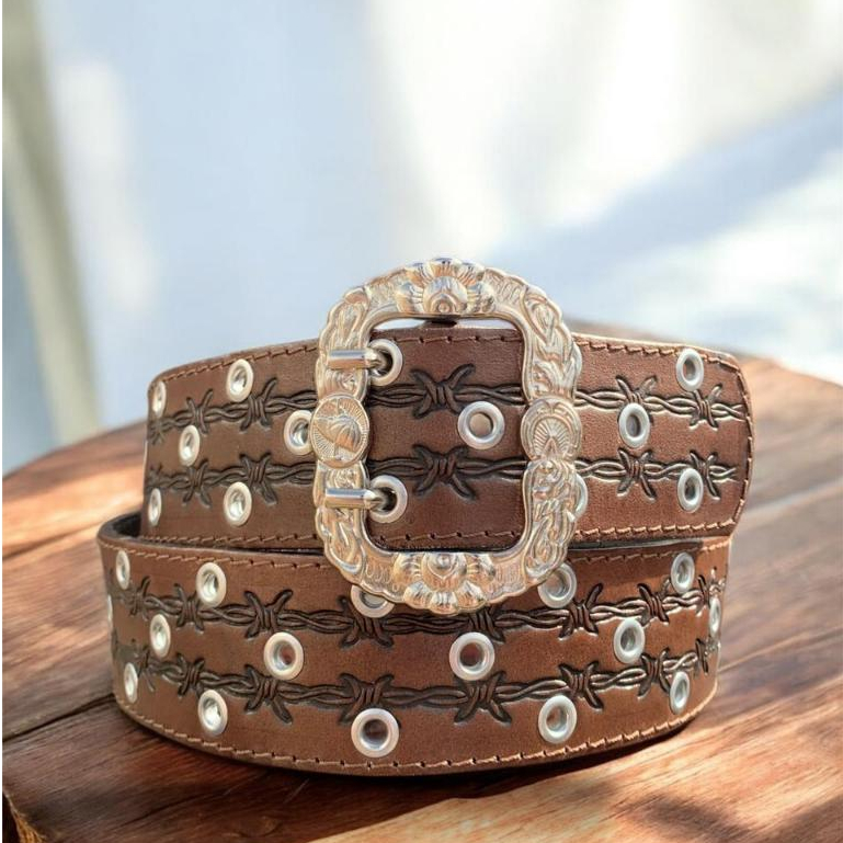 Cinto Country Muladeiro De Couro 100% Original Com Detalhes Em Ilhós em Oferta na Shopee