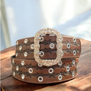 Cinto Country Muladeiro De Couro 100% Original Com Detalhes Em Ilhós em Oferta na Shopee