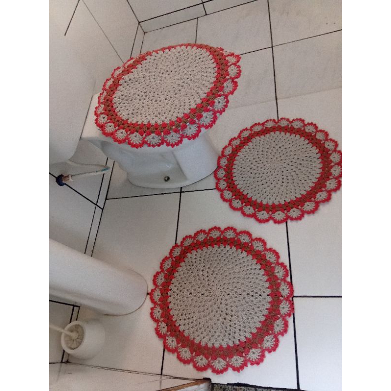 jogo  de Banheiro Rose Simples 3 peças / banheiro/ em Crochê redondo/feito a mão l100%artesanal