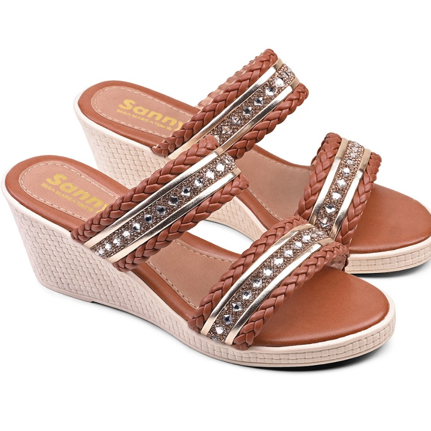 Sandália Feminina Salto Anabela Tamanco Plataforma Sola Alta Lançamento Confort Ortopédica 2026 Sanny