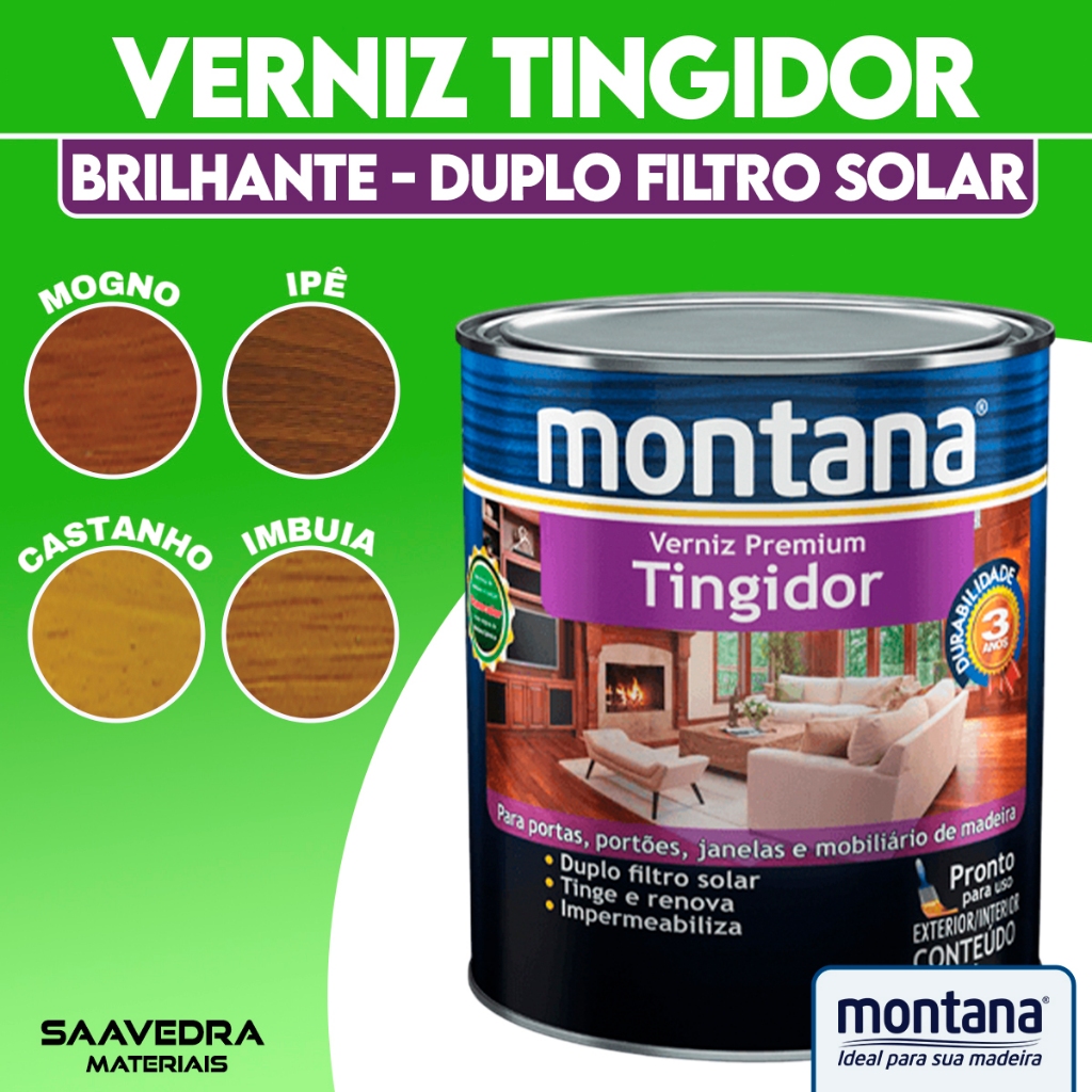 Verniz Tingidor Brilhante Para Madeiras Montana 900ml
